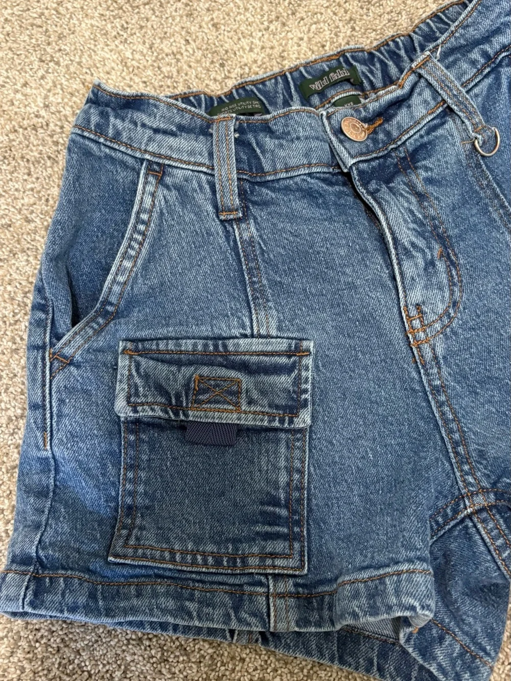 wild fable Blue High-Rise Denim Cargo Shorts
